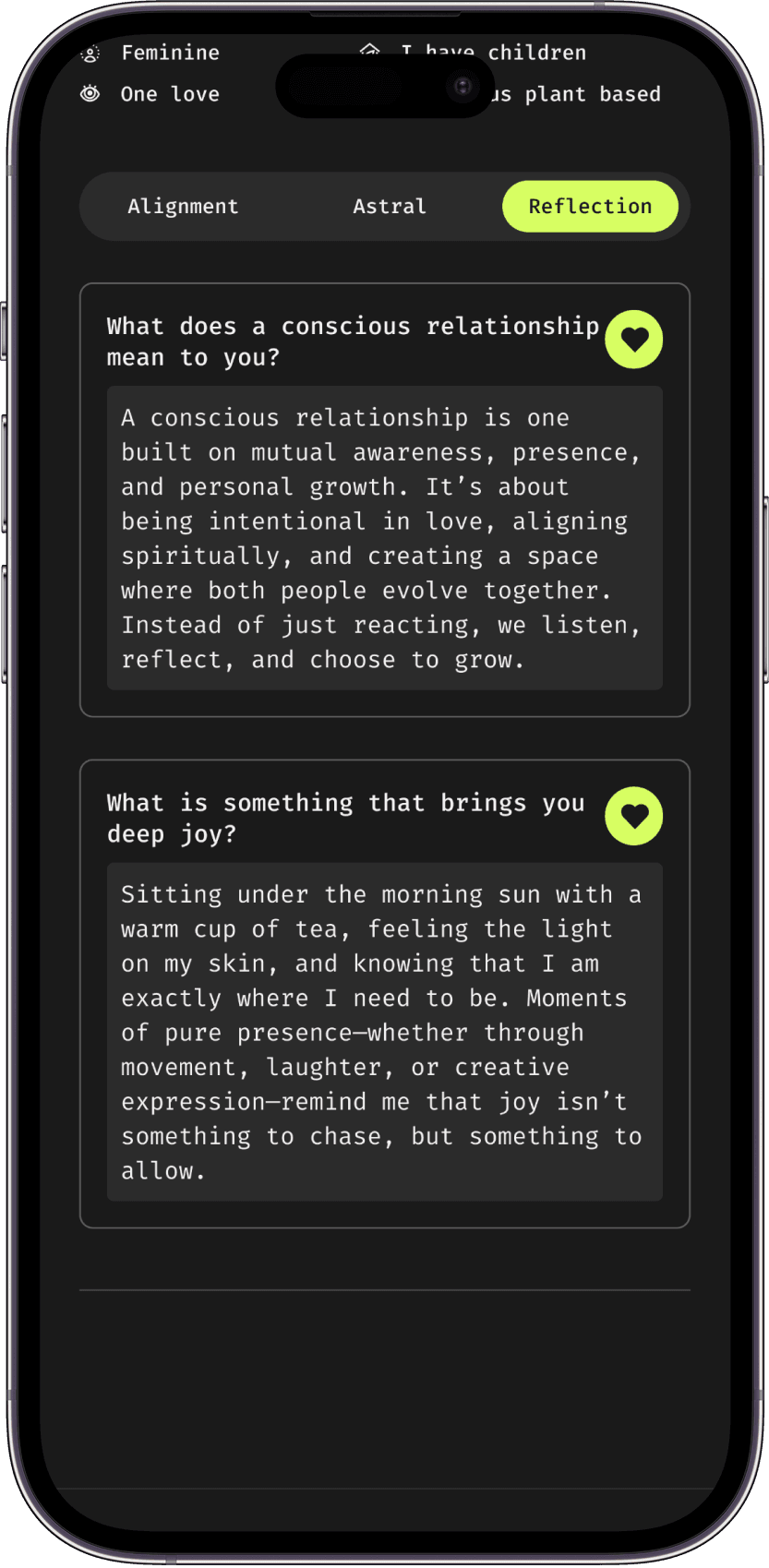 Sacrena Reflection screen